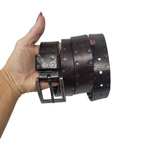 Vtg Kenneth Cole Mens Chocolate Pebble Leather Silver Studded Belt Sz 38 Pirate‎